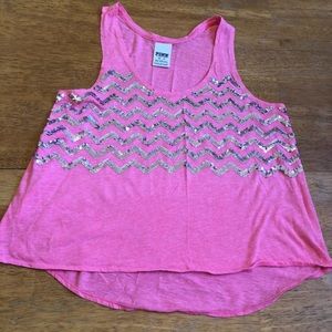 Pink tank top with silver sequins very nice Sz XS